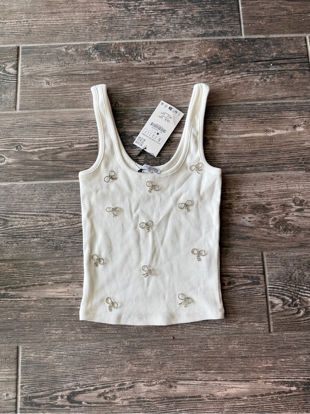 Zara rhinestone bow jewel ribbed tank top